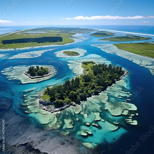Kiribati landscape.  Aerial drone view. Generative AI Art. Beautiful view. photo