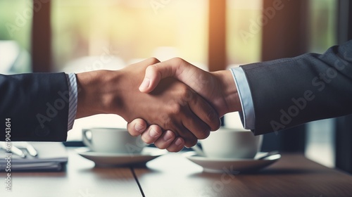 a close up of two business people shaking hands photo
