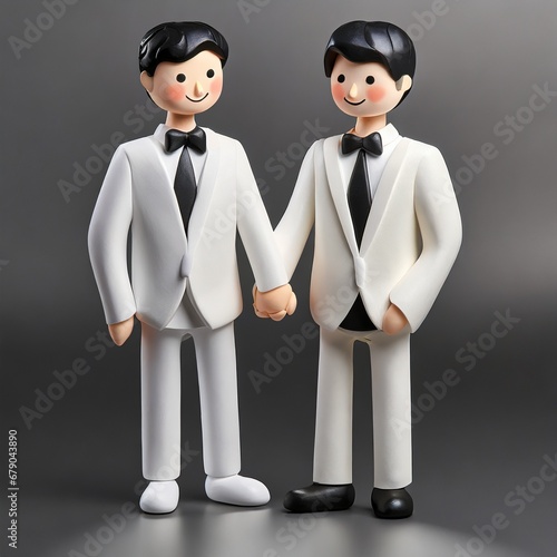 two grooms in white tuxedo