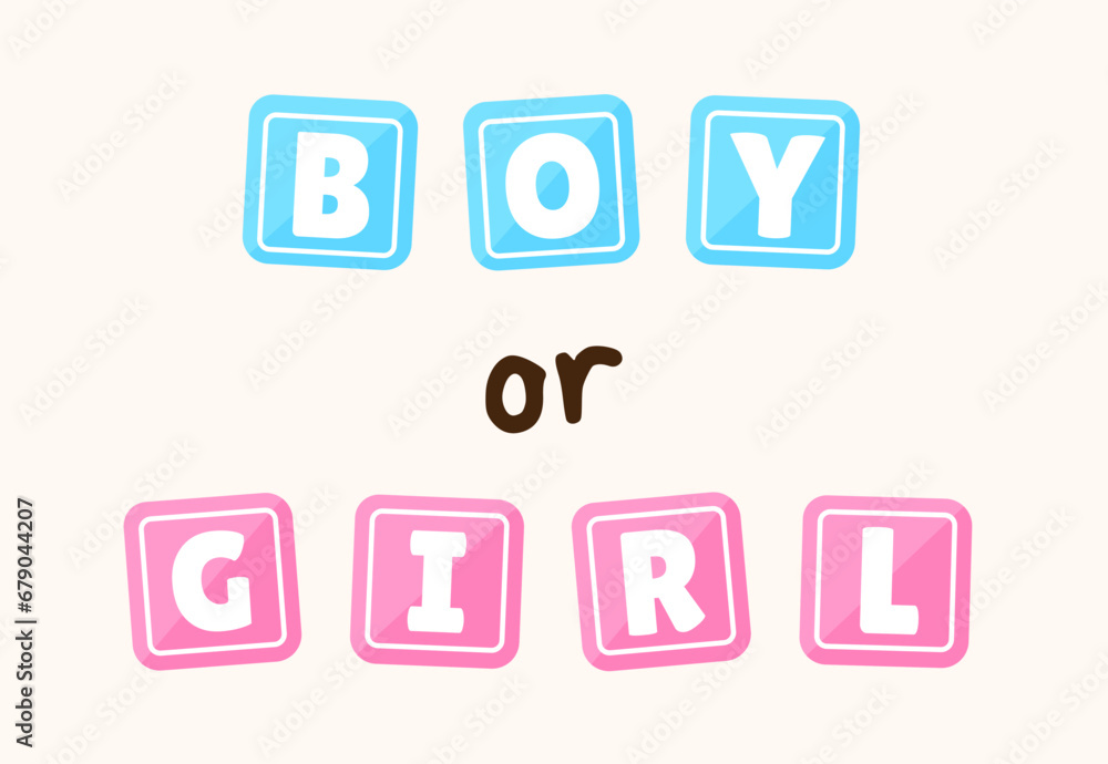 Boy or girl lettering with alphabet children's cubes for gender party.Baby shower. Expecting a baby. Pregnancy..Vector illustration Boy or girl lettering with alphabet children's cubes for gender party.Baby shower. Expecting a baby. Pregnancy..Vector illustration