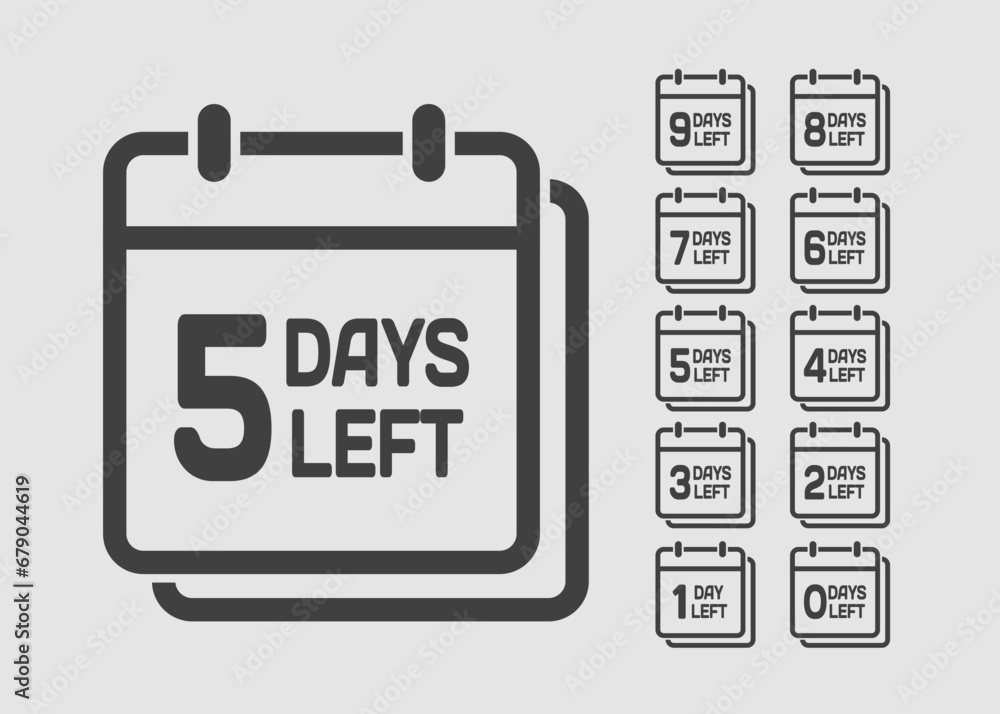 Countdown daily page calendar icon - 5 days left Countdown daily page calendar icon - 5 days left