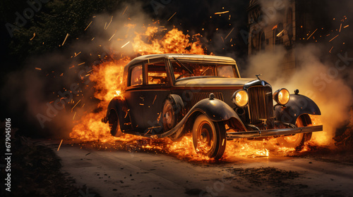 Burning car photo