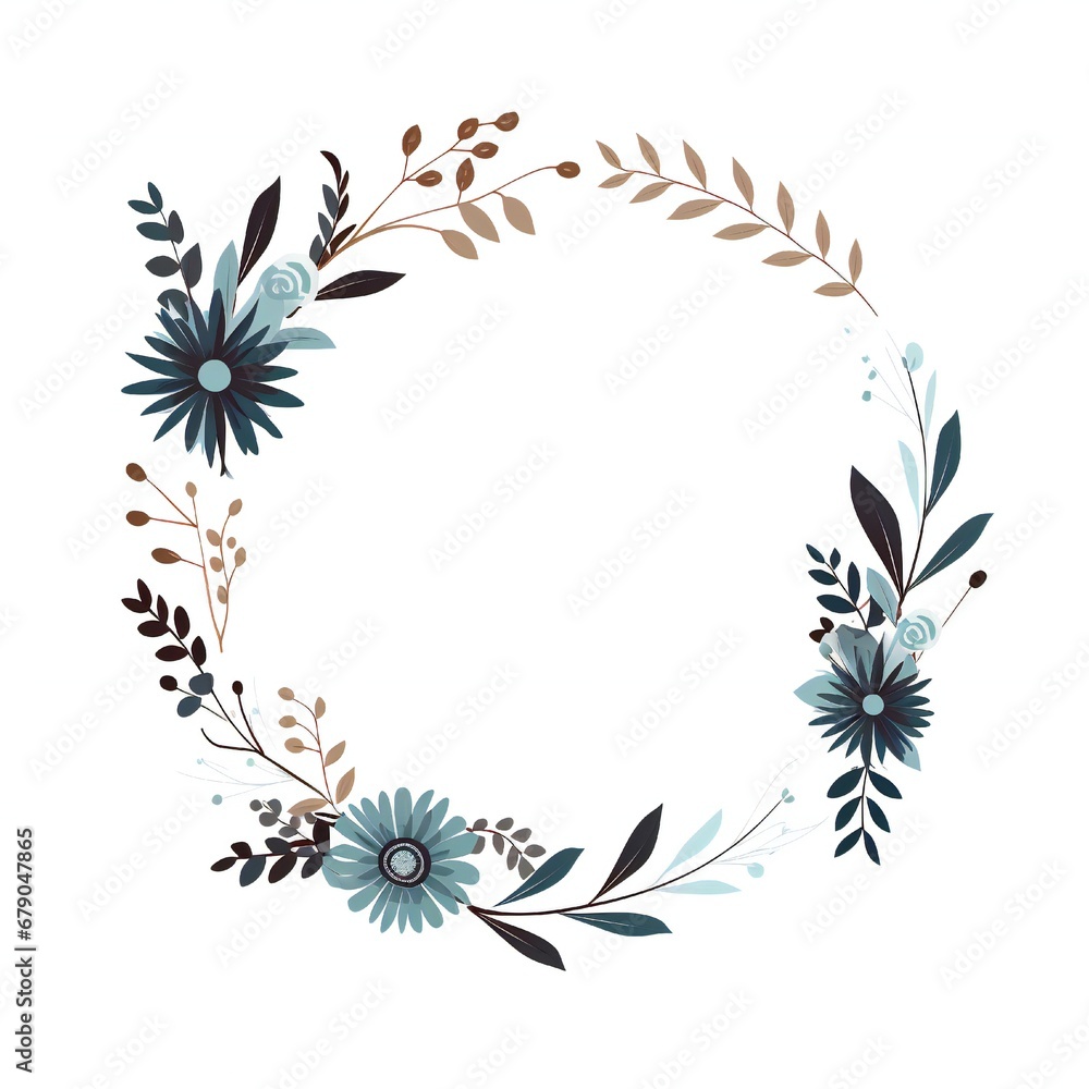 Empty wedding floral circle design element flat style on white background Generative AI 