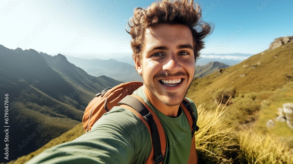 a man taking a selfie in the mountains