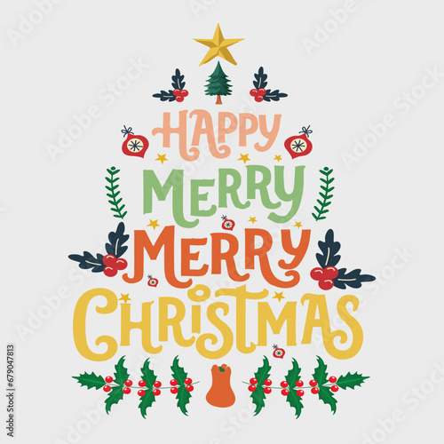text  Happy Merry Christmas Day Uplifting Christmas tree made of typography