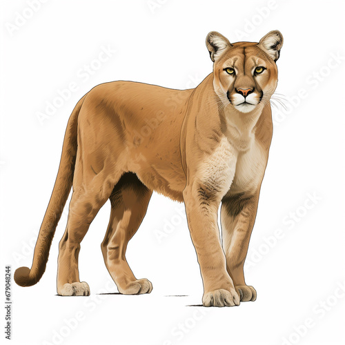 Puma cartoon natural colors, black outline on white background