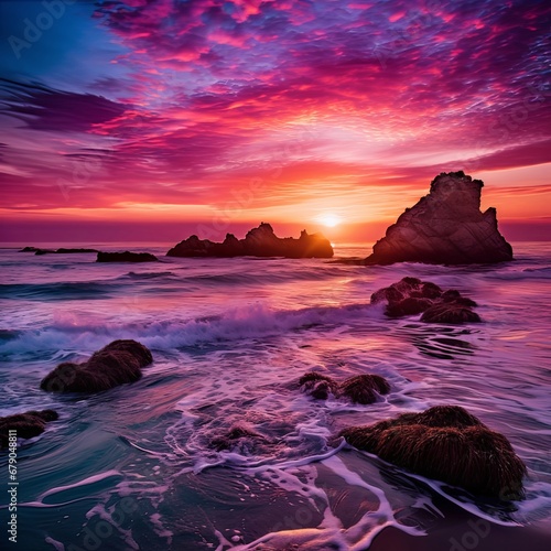 purple sunset over the pacific ocean , generated by AI © tino