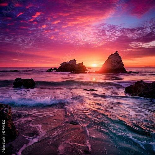 purple sunset over the pacific ocean , generated by AI