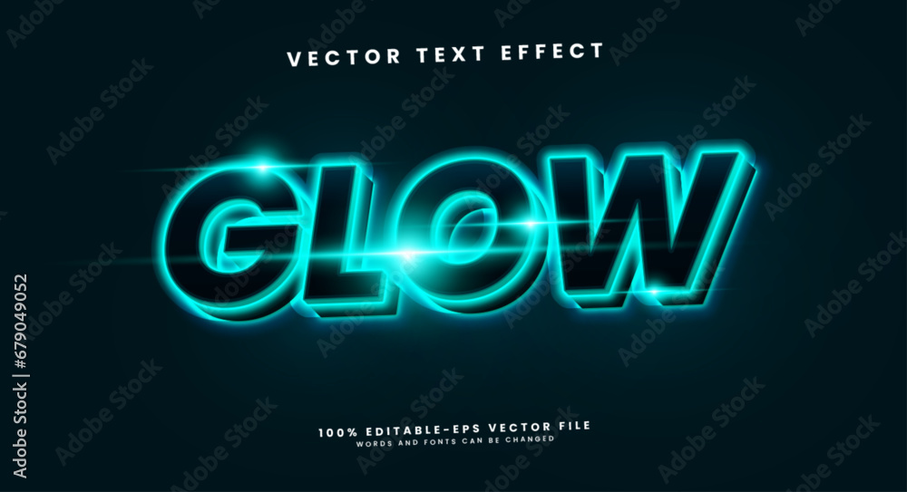 Neon glow editable text style effect. Vector text effect with blue neon lights for a technology theme.