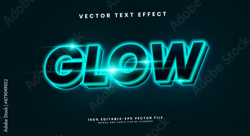 Neon glow editable text style effect. Vector text effect with blue neon lights for a technology theme.