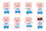 set of variant activity pig sailor costume. children illustration book