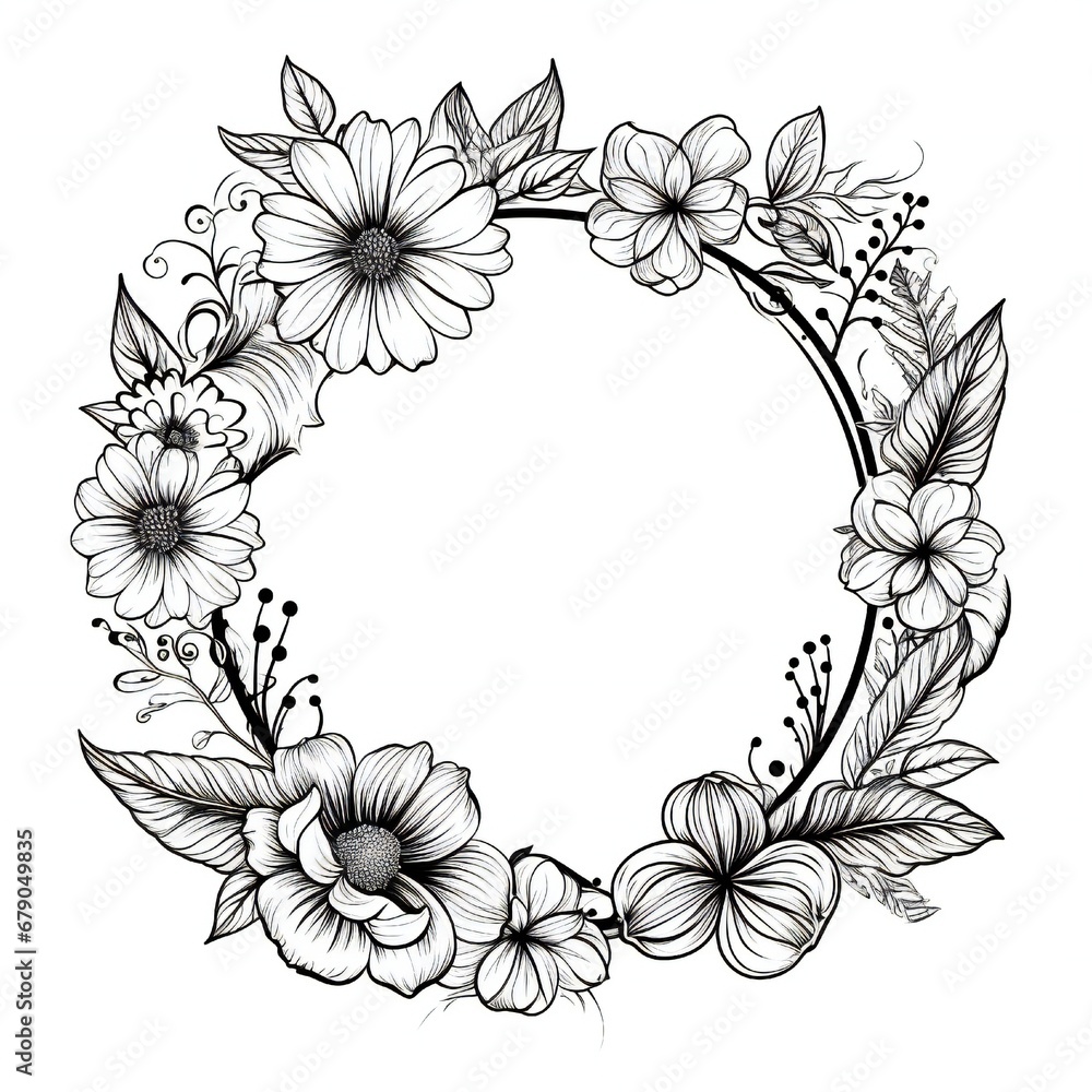 Engraving hand drawn black floral frame Generative AI Engraving hand drawn black floral frame Generative AI
