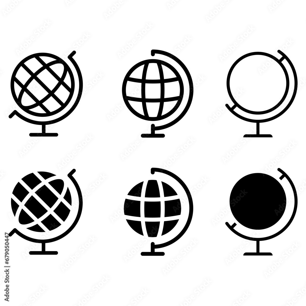 Globe icon vector set. World map illustration sign collection. Navigation symbol or logo. Globe icon vector set. World map illustration sign collection. Navigation symbol or logo.