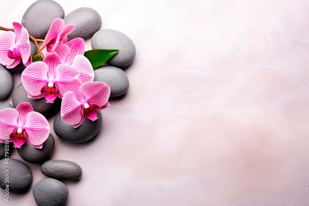 Beautiful orchids and stones for spa treatments and relaxation Beautiful orchids and stones for spa treatments and relaxation
