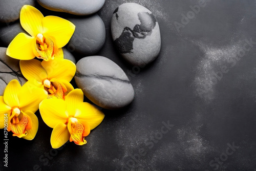 Beautiful orchids and stones for spa treatments and relaxation