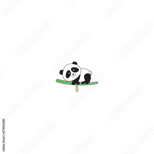 cute panda set vector with bamboo mammal