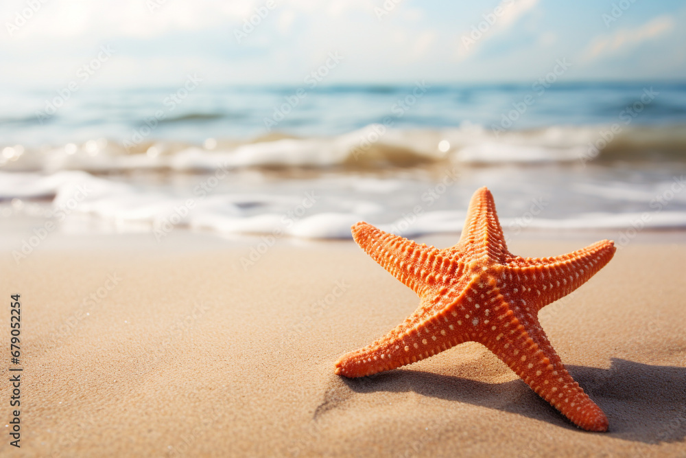 illustration of a starfish on the beach. Concept of a beach vacation. Created with Generative AI illustration of a starfish on the beach. Concept of a beach vacation. Created with Generative AI
