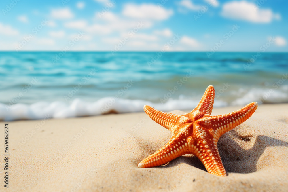 illustration of a starfish on the beach. Concept of a beach vacation. Created with Generative AI illustration of a starfish on the beach. Concept of a beach vacation. Created with Generative AI