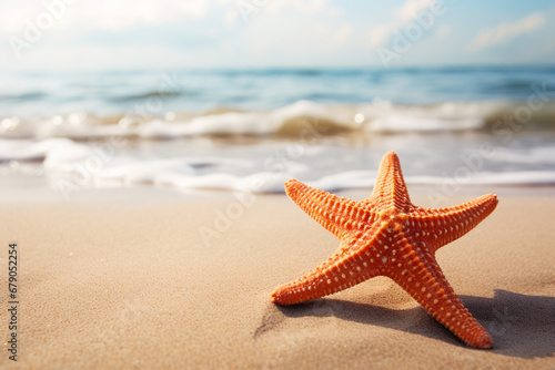 illustration of a starfish on the beach. Concept of a beach vacation. Created with Generative AI