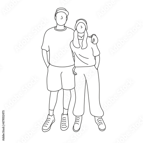 man embracing his girlfriend illustration vector hand drawn isolated on white background