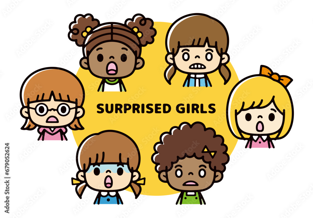 Illustration of surprised multinational girls Illustration of surprised multinational girls