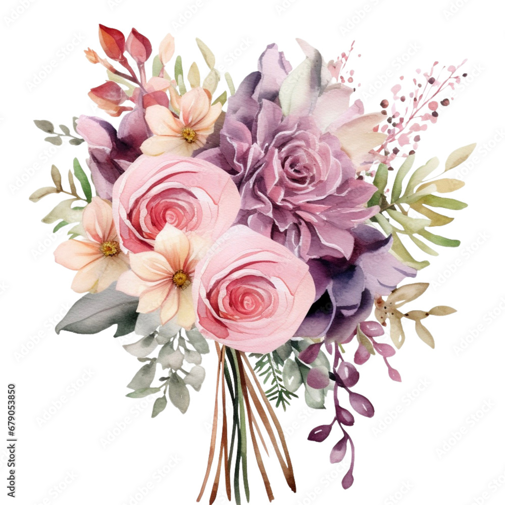 watercolor bouquet of flowers, bridal bouquet clipart for graphic resources