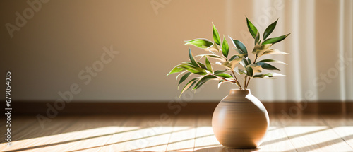 Vase with Plant and Wooden Floor with Interesting