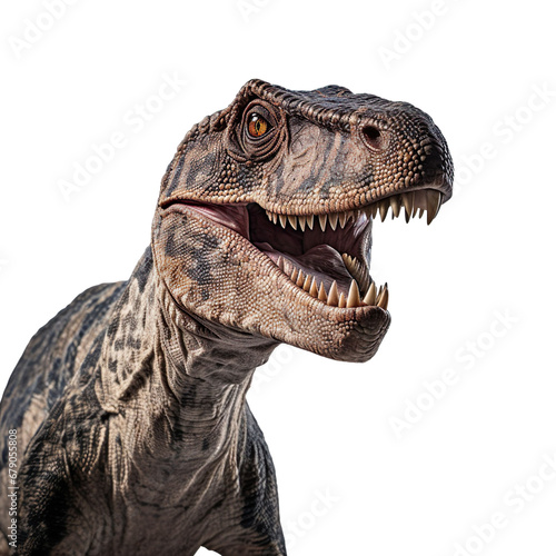 Close up of Ouranosaurus dinosaur face isolated on a white transparent background