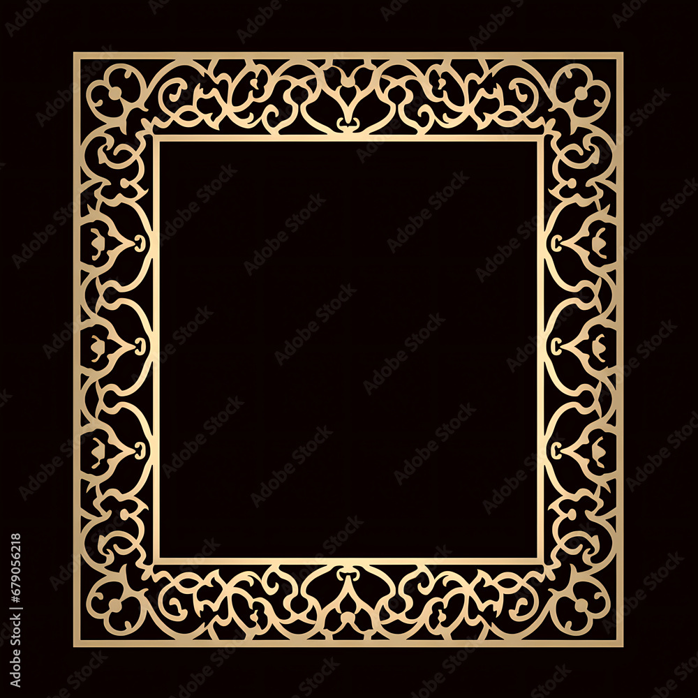 elaborate arabesque golden frame with intricate details on an isolated dark background elaborate arabesque golden frame with intricate details on an isolated dark background
