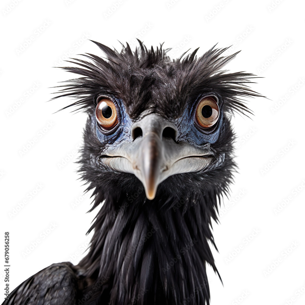 Fototapeta premium Close up of Microraptor dinosaur face isolated on a white transparent background