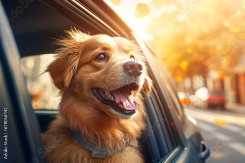 a dog with it's head out of a car window