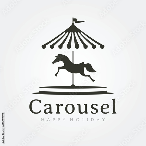 vector of carousel horse vintage logo illustration design, Merry-go-round vector design