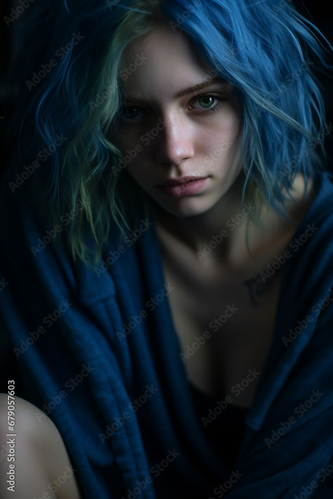 Fototapeta premium Blue Monday sadness and gloomy concept photoshoot