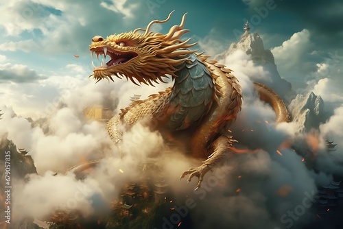 Mystical Guardian: Unveiling the Enigmatic Dragon, Ancient Majesty: The Resplendent Presence of the Dragon, Dragon's Embrace: Capturing the Majesty of the Mythical Creature. © George Designpro