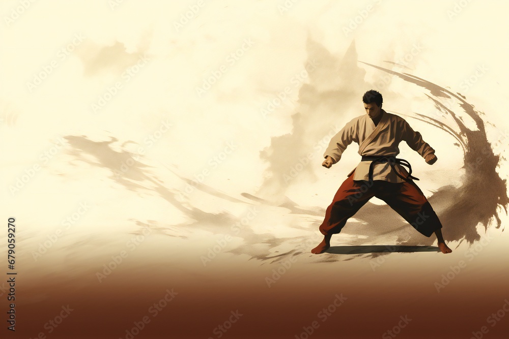 Illustration of a martial artist, with empty space Generative AI