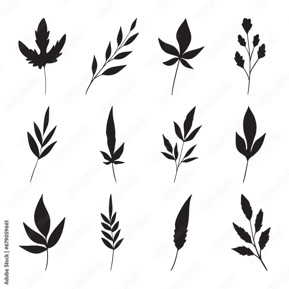 Set of leaf silhouette vector Set of leaf silhouette vector