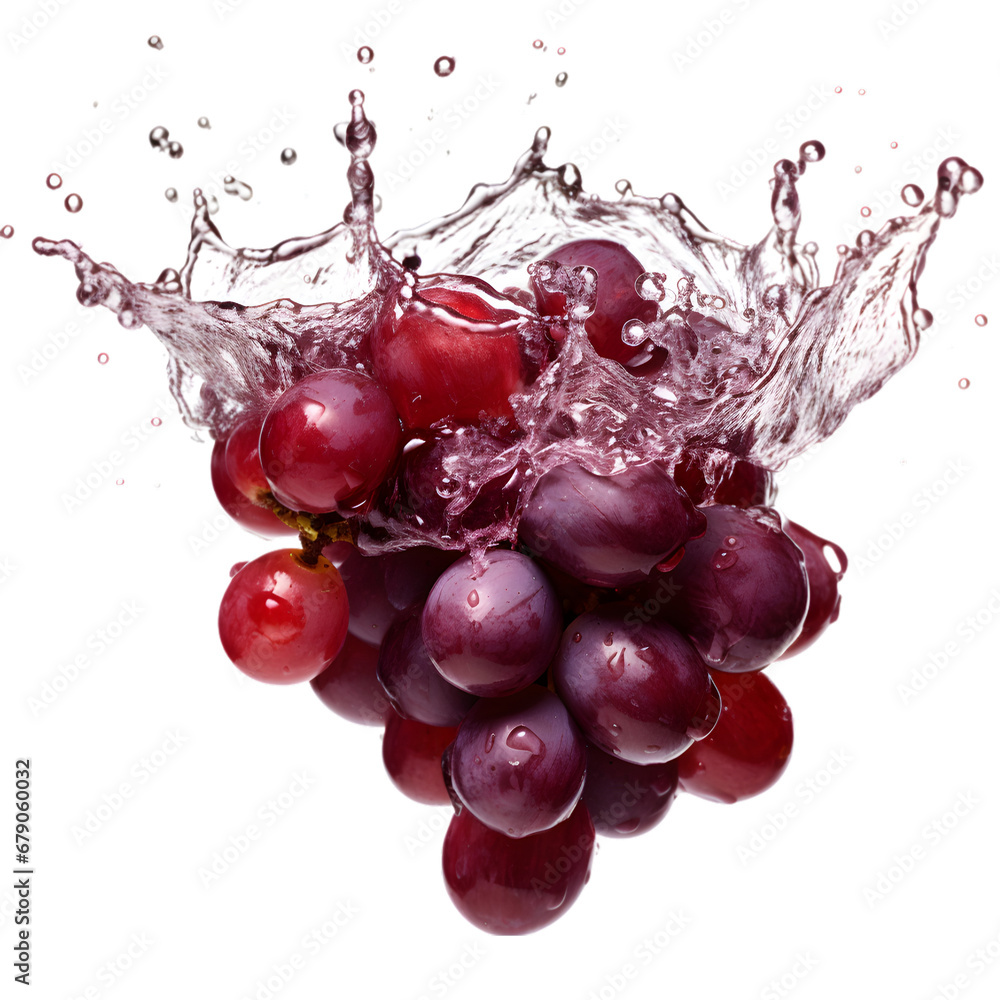 Grape in water splash isolated on transparent background