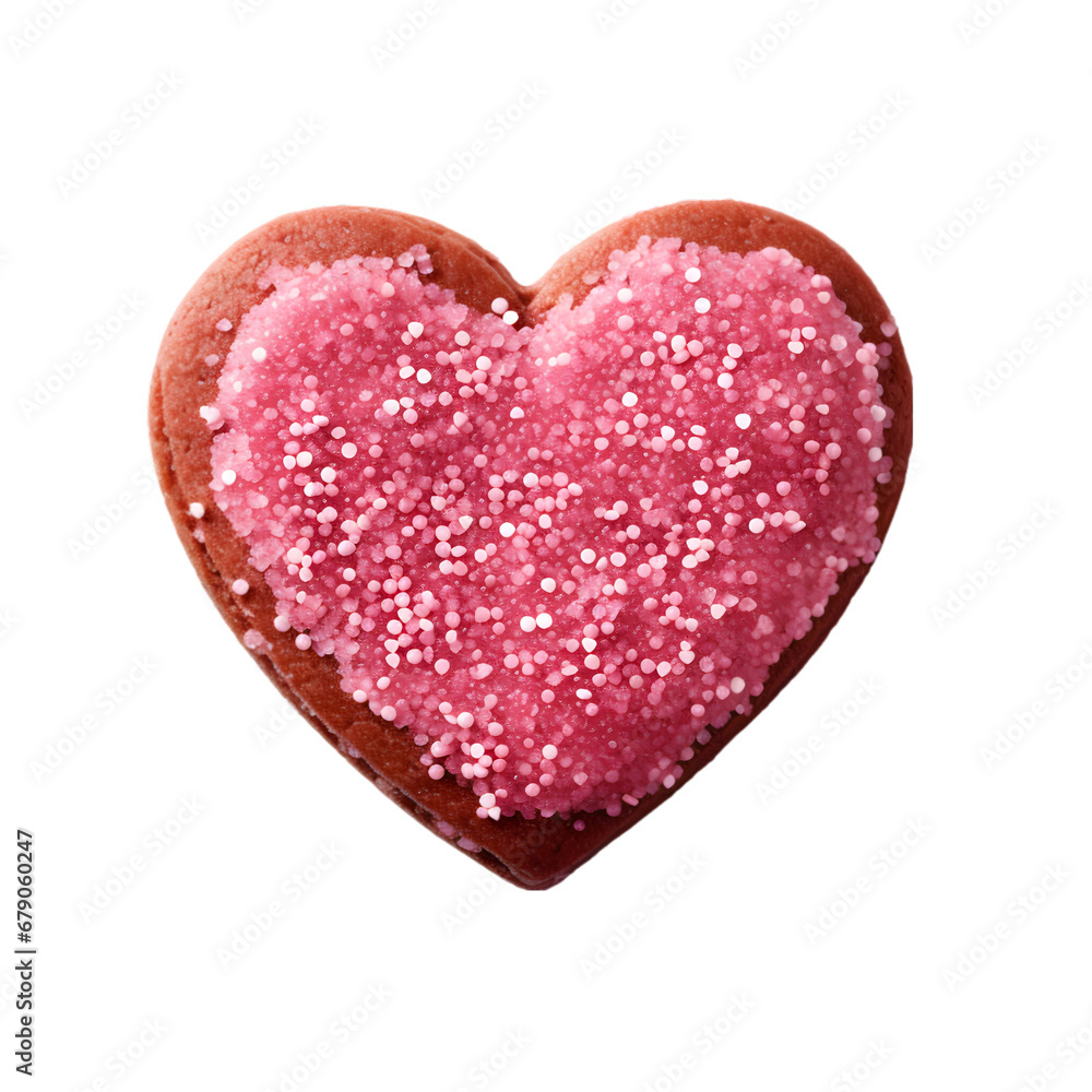 Pink Velvet Cookies, Valentine Cookies with a pink velvet texture and heart-shaped sprinkles isolated on transparent background