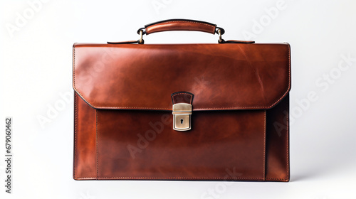 Vintage Brown Leather Briefcase On White Background