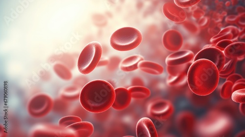 Red blood cells flow in human veins, medical background. Macro view of erythrocyte platelets photo