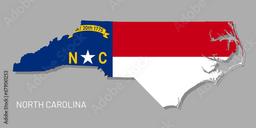 Map of North Carolina USA federal state with flag inside. Highly detailed map of North Carolina American state territory borders in federal flag colors realistic vector illustration photo