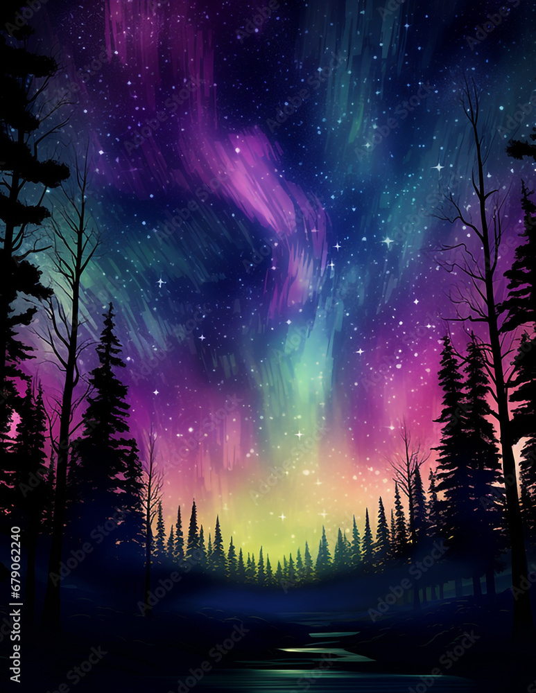 Northern lights (Aurora borealis) in the sky - obrazy, fototapety, plakaty 