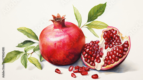 Watercolor painting of a pomegranate on a white background 