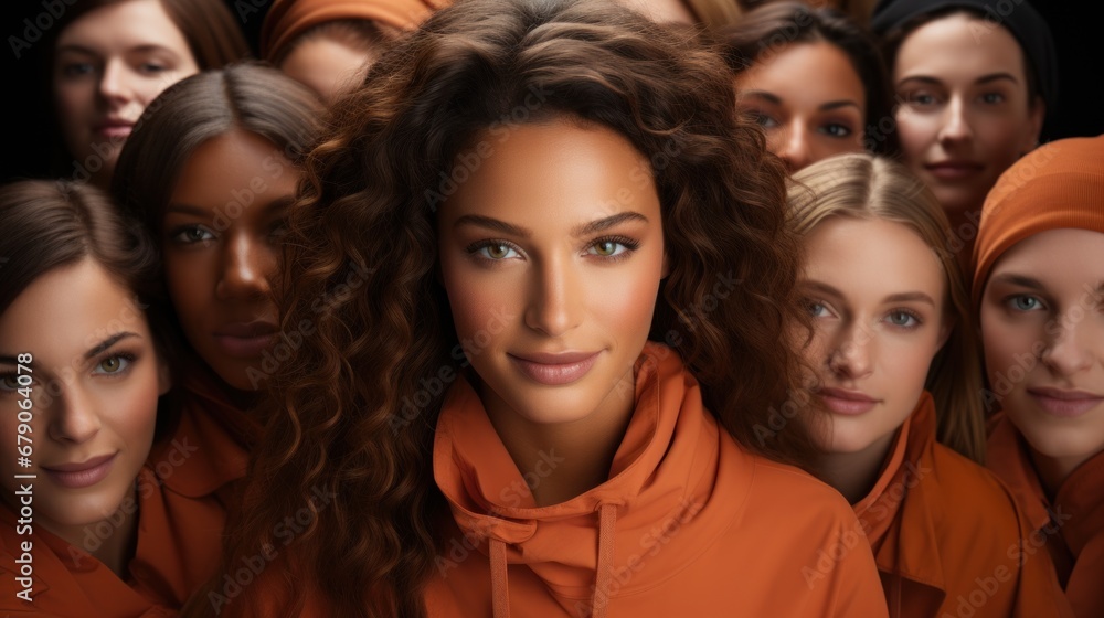 Fototapeta premium A group of women in orange shirts posing for a picture