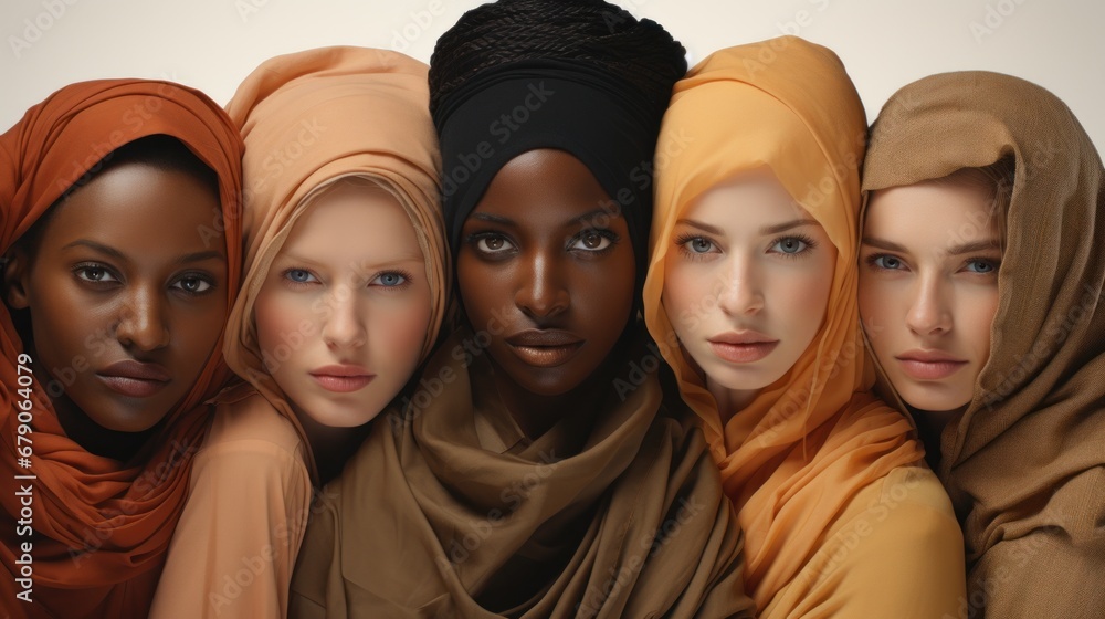 A group of women wearing headscarves and scarves A group of women wearing headscarves and scarves