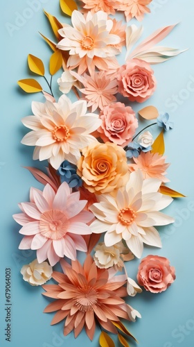 Creative layout made of flowers and leaves. Flat lay. Nature concept. Floral Greeting card. Colorful spring flower background, space for text. Nature Trendy Decorative Design. © Dragan