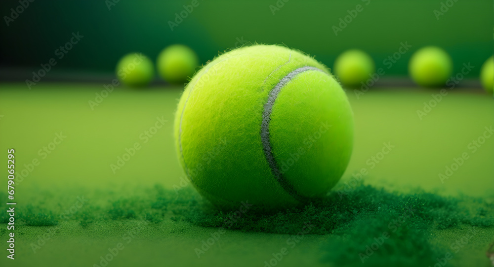Green backdrop with tennis ball