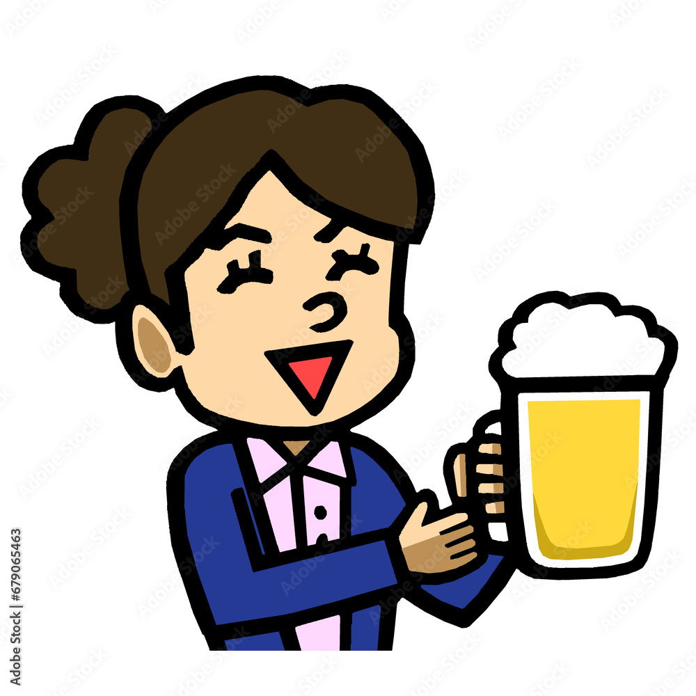 飲み会　女性　イラスト　ビールを手に持つ女性