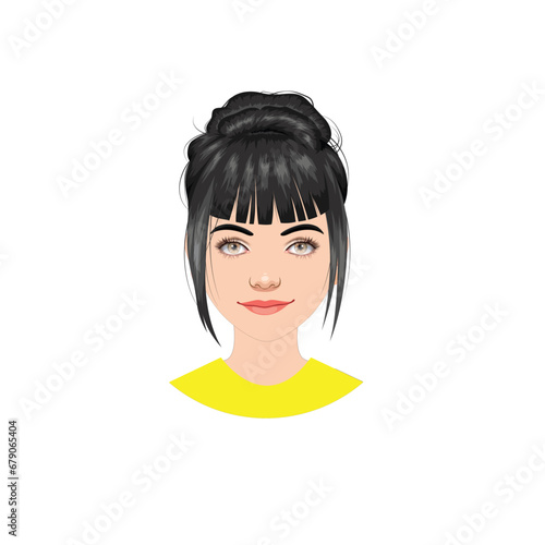 beautiful girl avatar with cute face and stylish hairstyle.Avatar girls icon vector. Woman icon illustration. Portrait of a female in a cartoon style in a circle. Isolated woman avatar for UI and web 