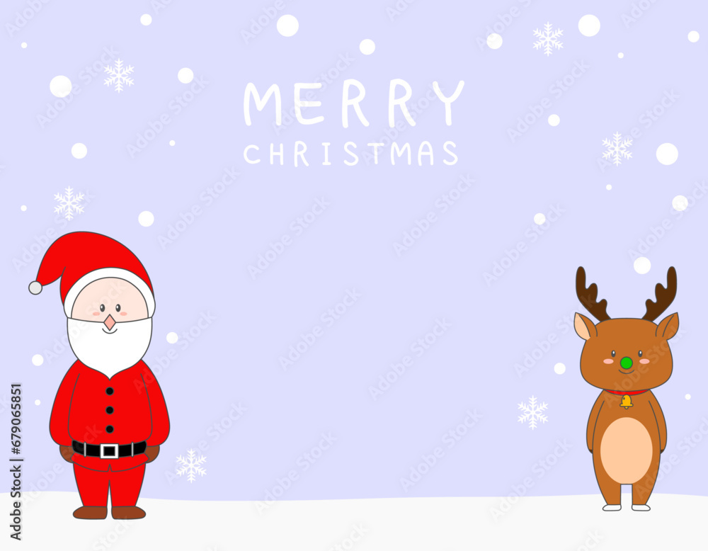 サンタクロースとトナカイのクリスマスカード 青 3 サンタクロースとトナカイのクリスマスカード 青 3
